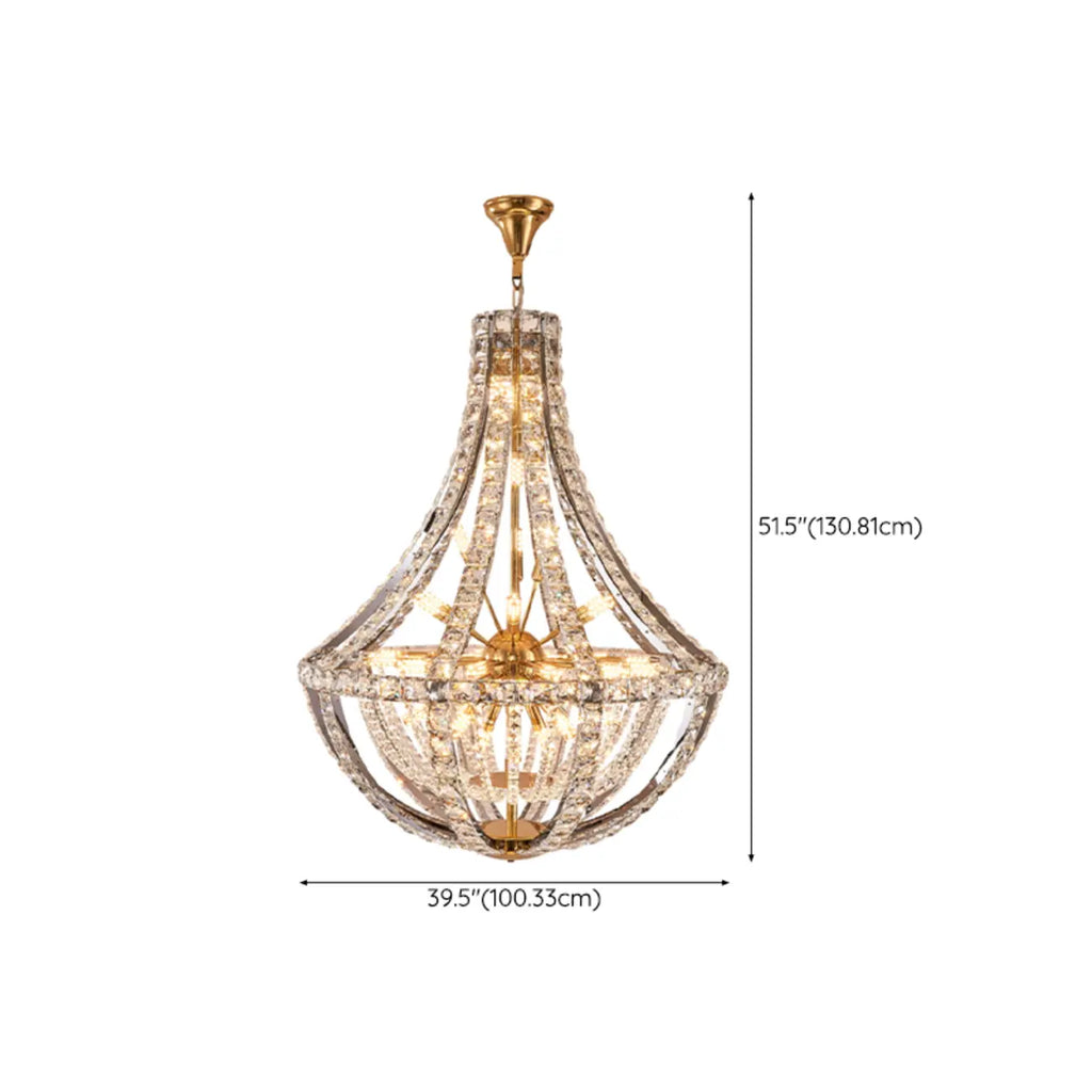 Lustre d'escalier glamour en cristal sphérique doré