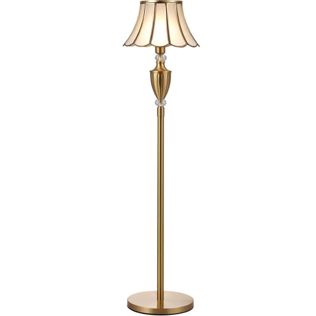 Lampadaire LED en métal doré avec cloche en verre et cristal