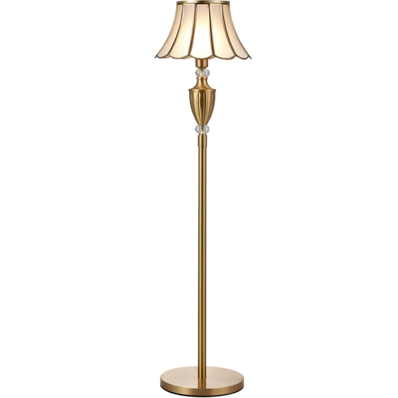 Lampadaire LED en métal doré avec cloche en verre et cristal