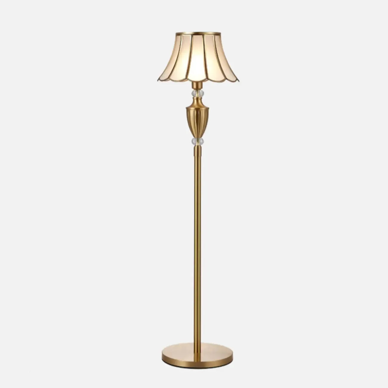 Lampadaire LED en métal doré avec cloche en verre et cristal