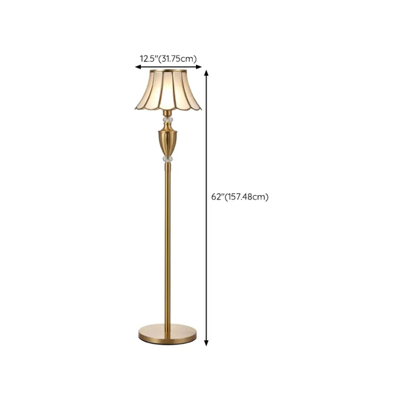 Lampadaire LED en métal doré avec cloche en verre et cristal