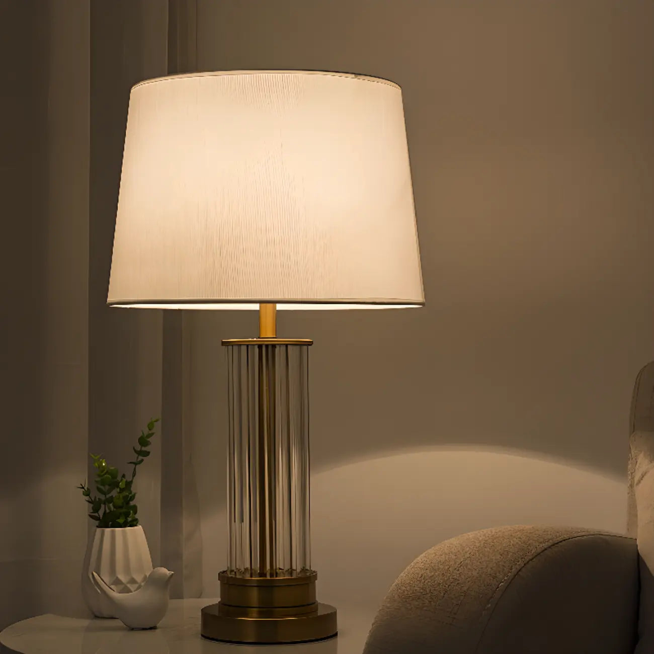 Lampe de table LED moderne et élégante en forme de tonneau, abat-jour en tissu