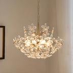 Lustre élégant à motif floral en cristal doré réglable