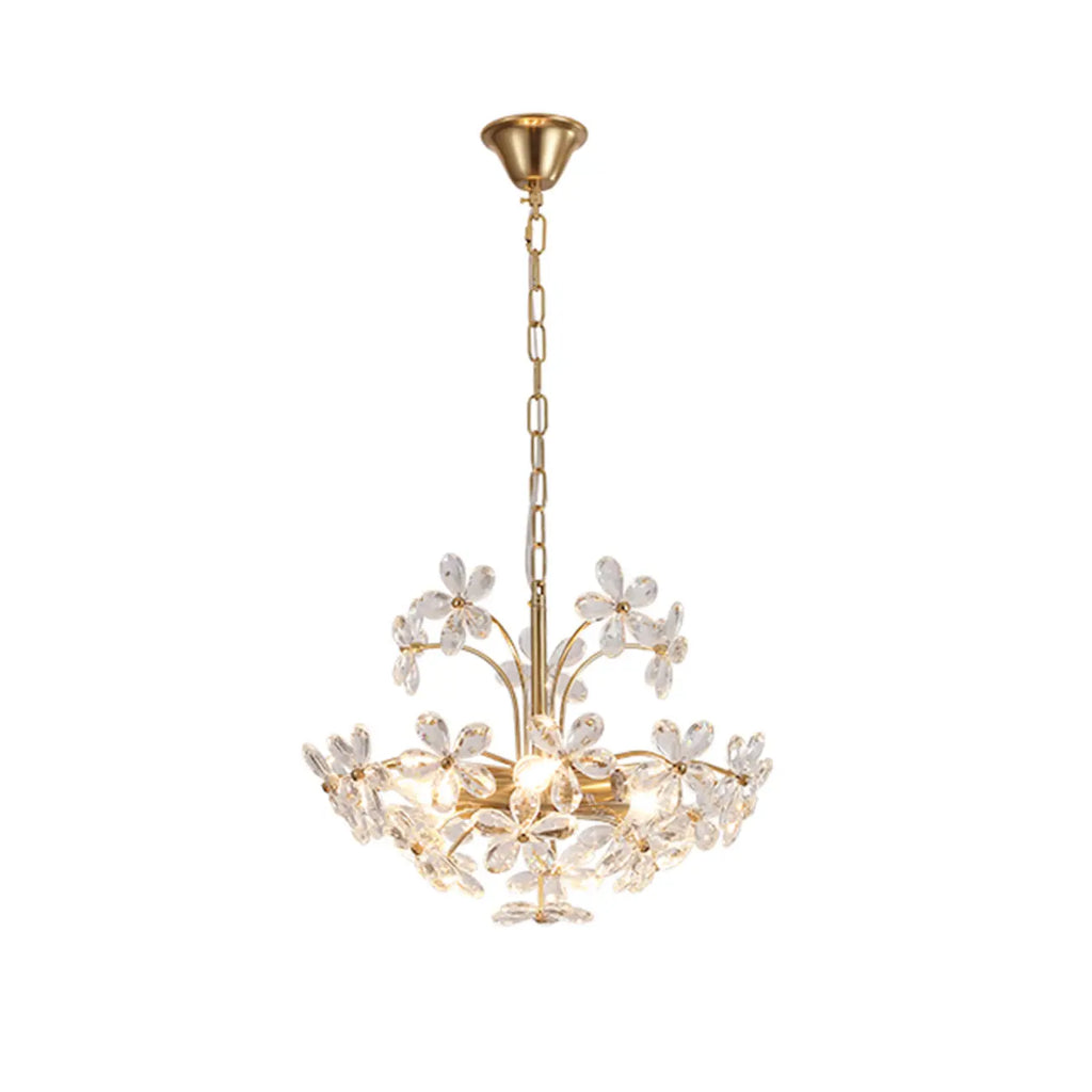 Lustre élégant à motif floral en cristal doré réglable
