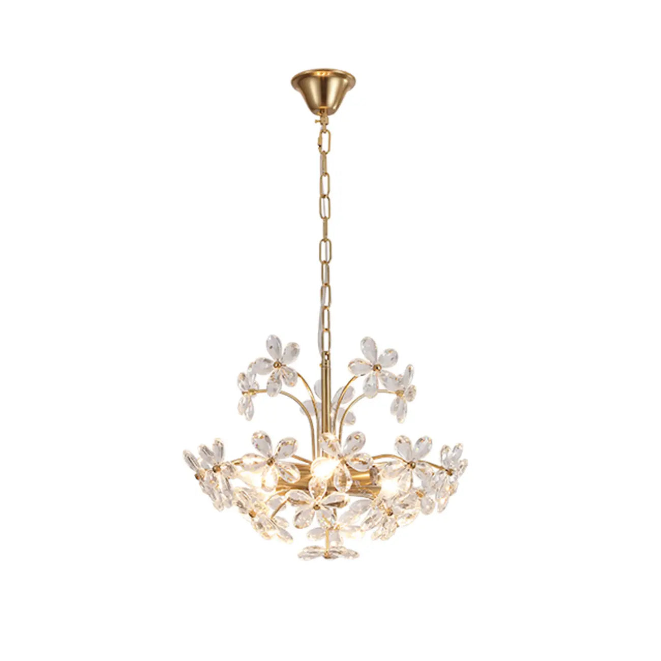 Lustre élégant à motif floral en cristal doré réglable