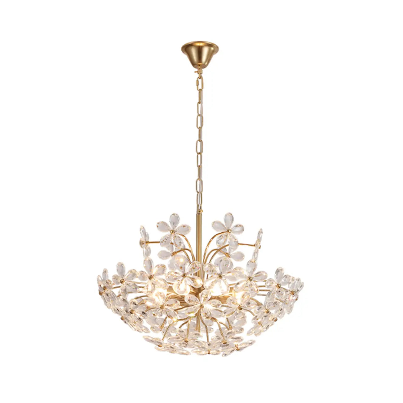 Lustre élégant à motif floral en cristal doré réglable