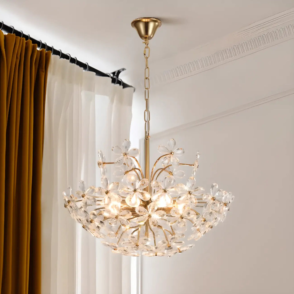 Lustre élégant à motif floral en cristal doré réglable