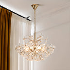 Lustre élégant à motif floral en cristal doré réglable