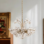 Lustre élégant à motif floral en cristal doré réglable