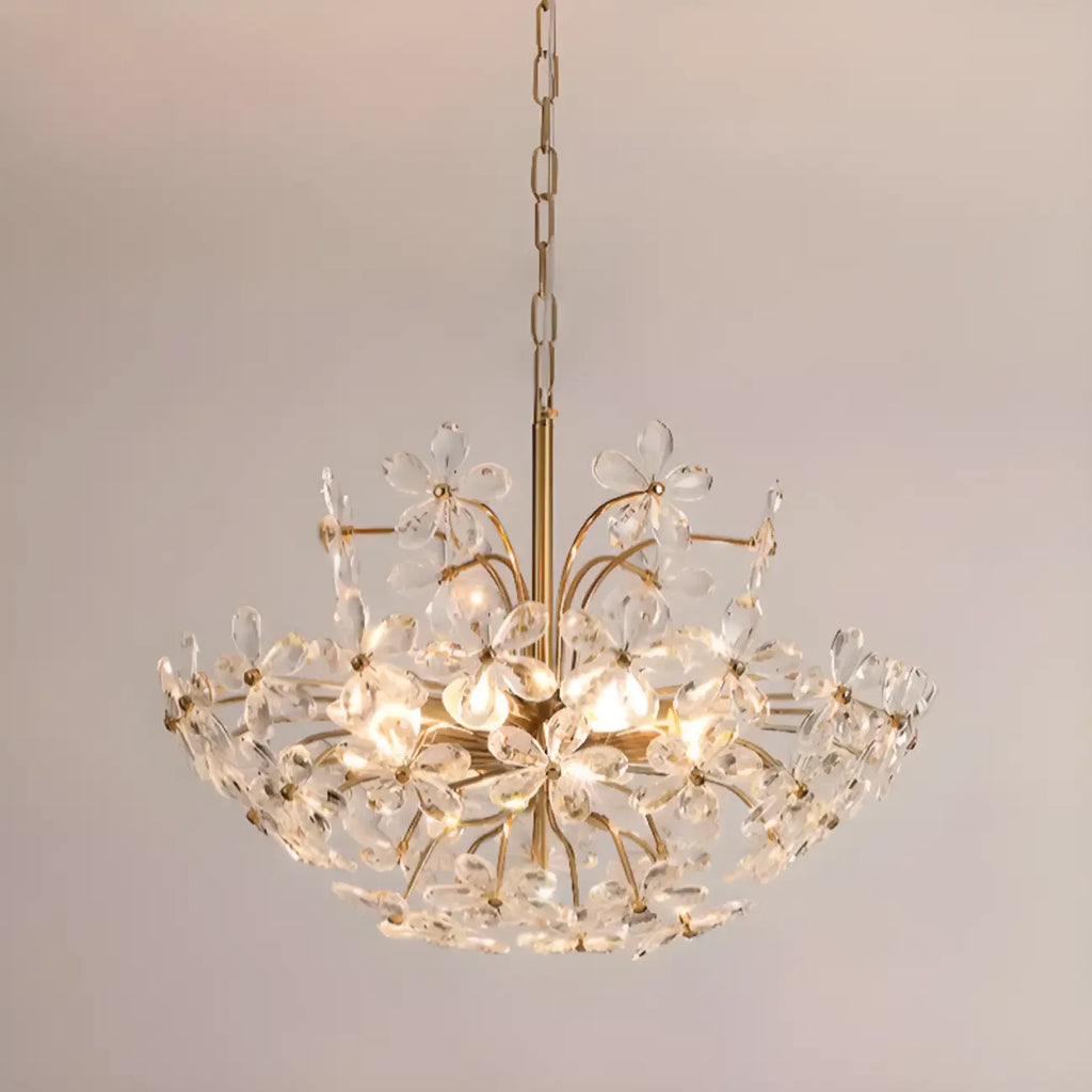 Lustre élégant à motif floral en cristal doré réglable