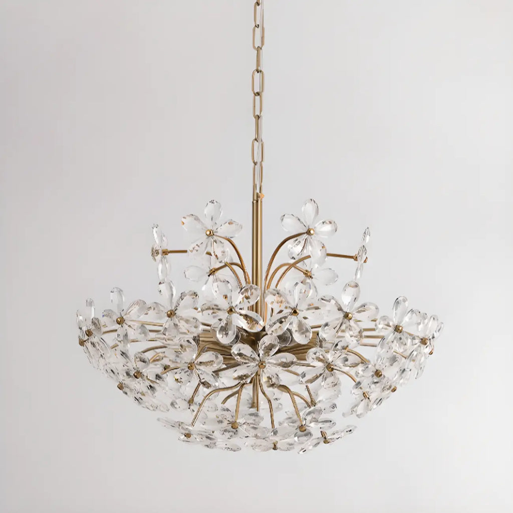 Lustre élégant à motif floral en cristal doré réglable