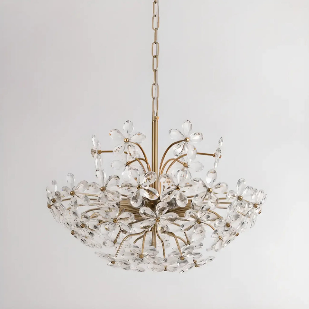 Lustre élégant à motif floral en cristal doré réglable