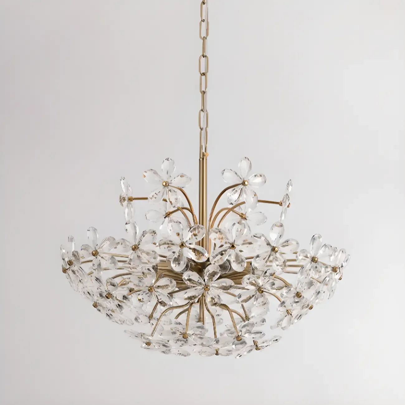 Lustre élégant à motif floral en cristal doré réglable