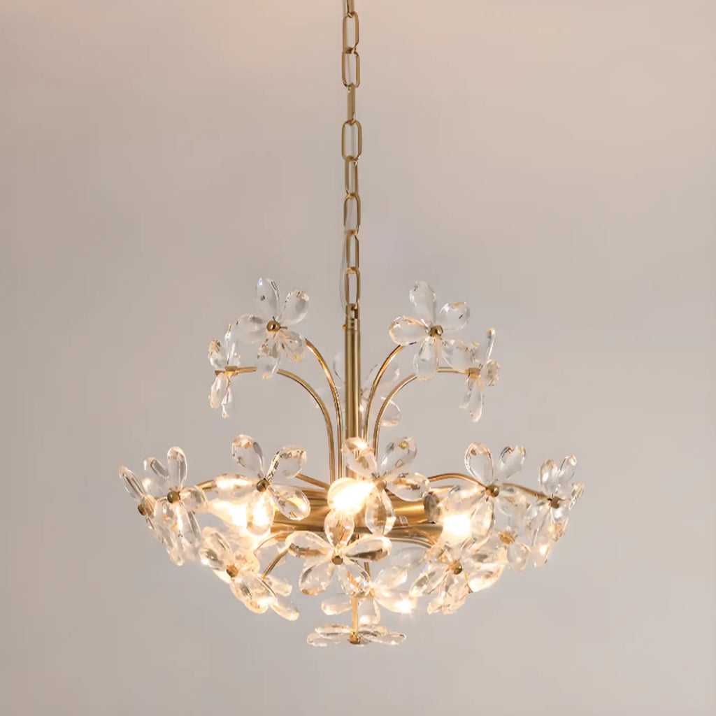 Lustre élégant à motif floral en cristal doré réglable