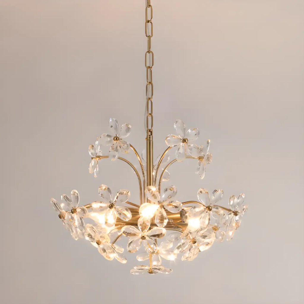 Lustre élégant à motif floral en cristal doré réglable