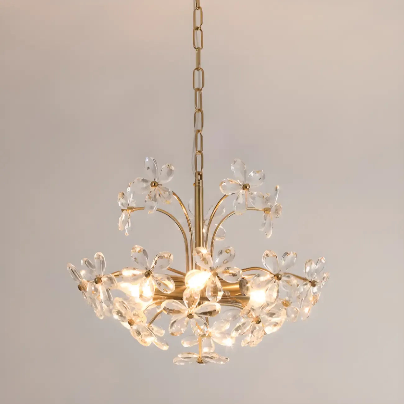Lustre élégant à motif floral en cristal doré réglable