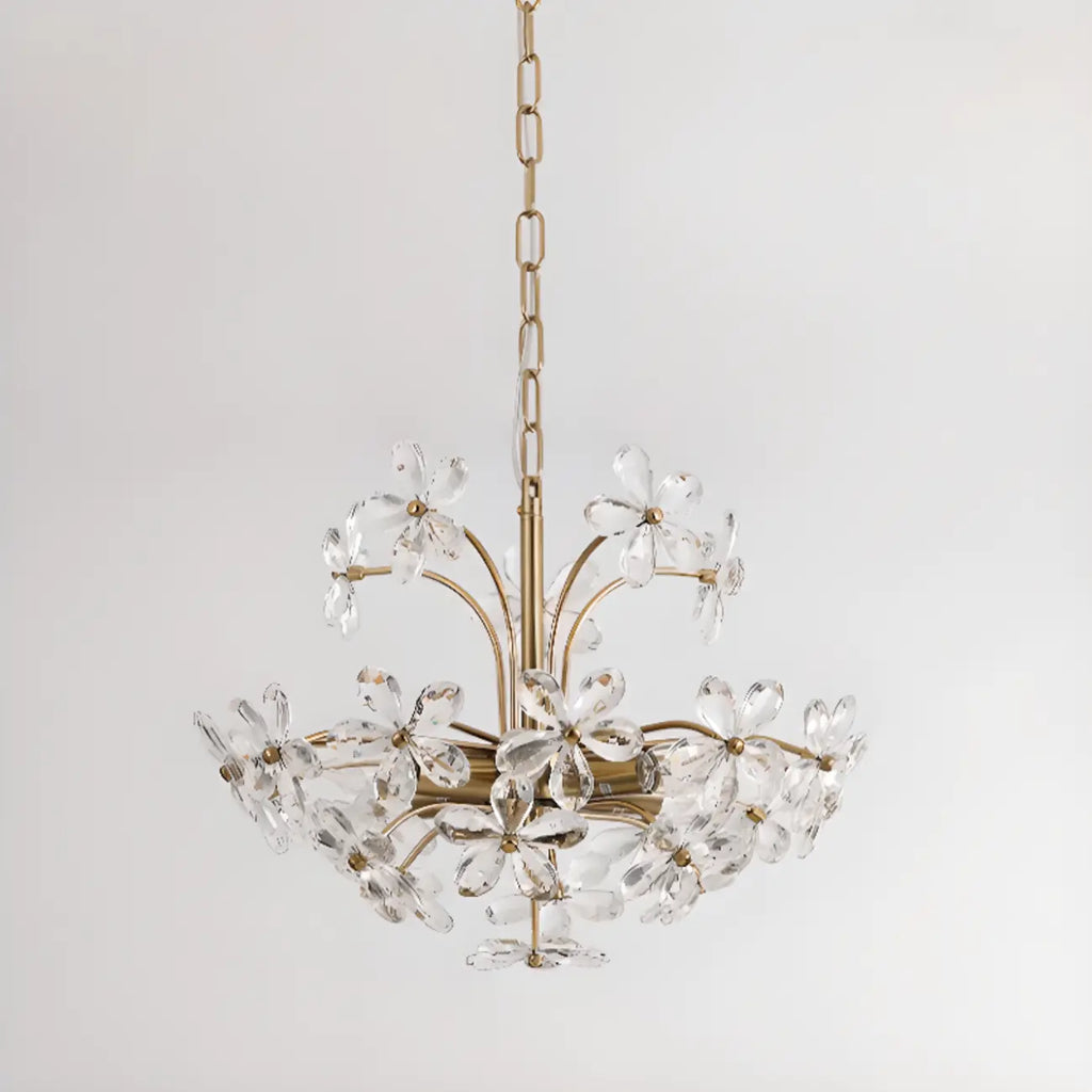Lustre élégant à motif floral en cristal doré réglable