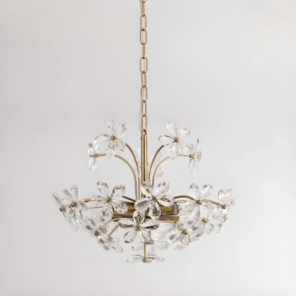 Lustre élégant à motif floral en cristal doré réglable