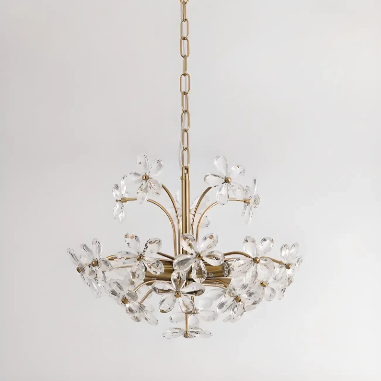 Lustre élégant à motif floral en cristal doré réglable