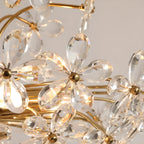 Lustre élégant à motif floral en cristal doré réglable