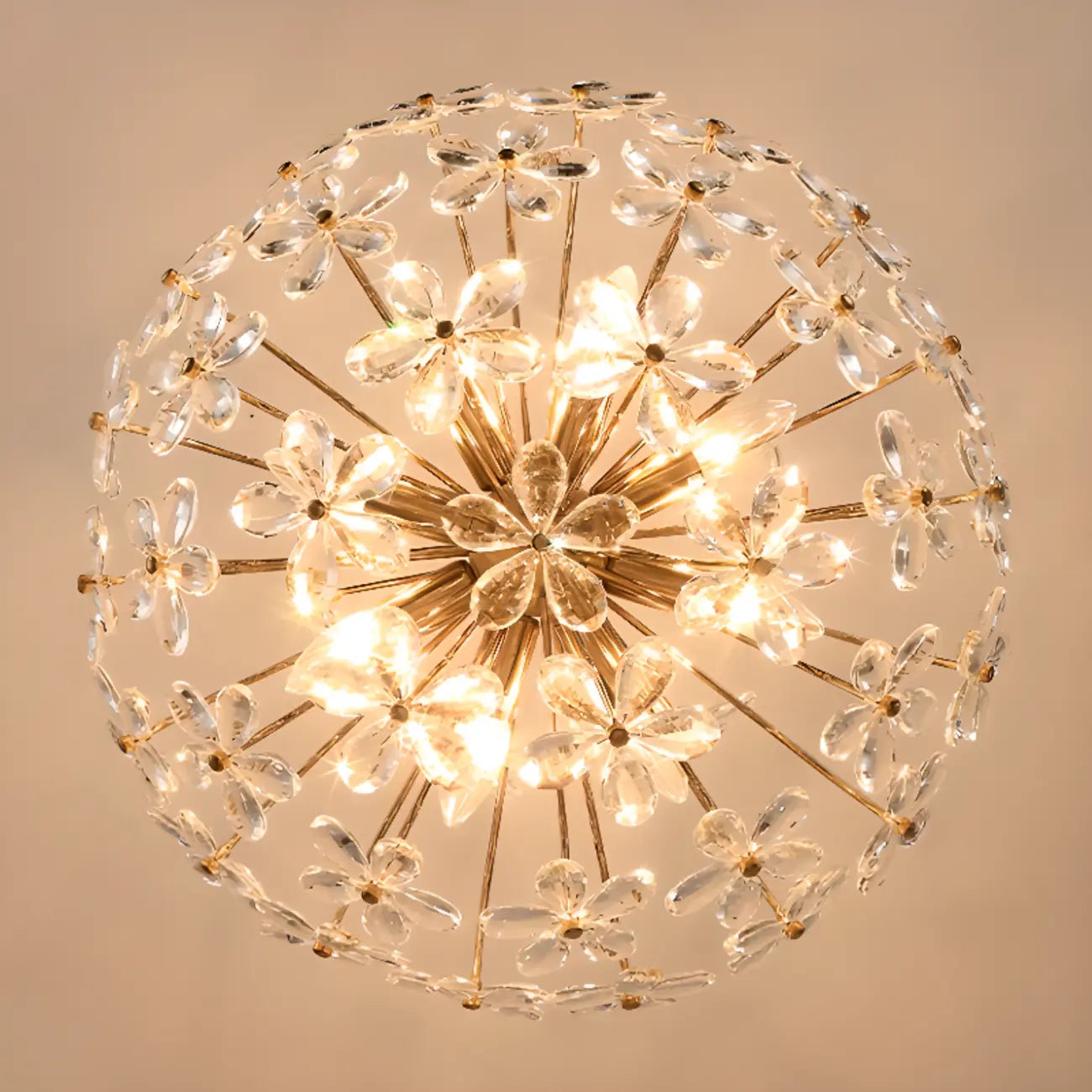 Lustre élégant à motif floral en cristal doré réglable
