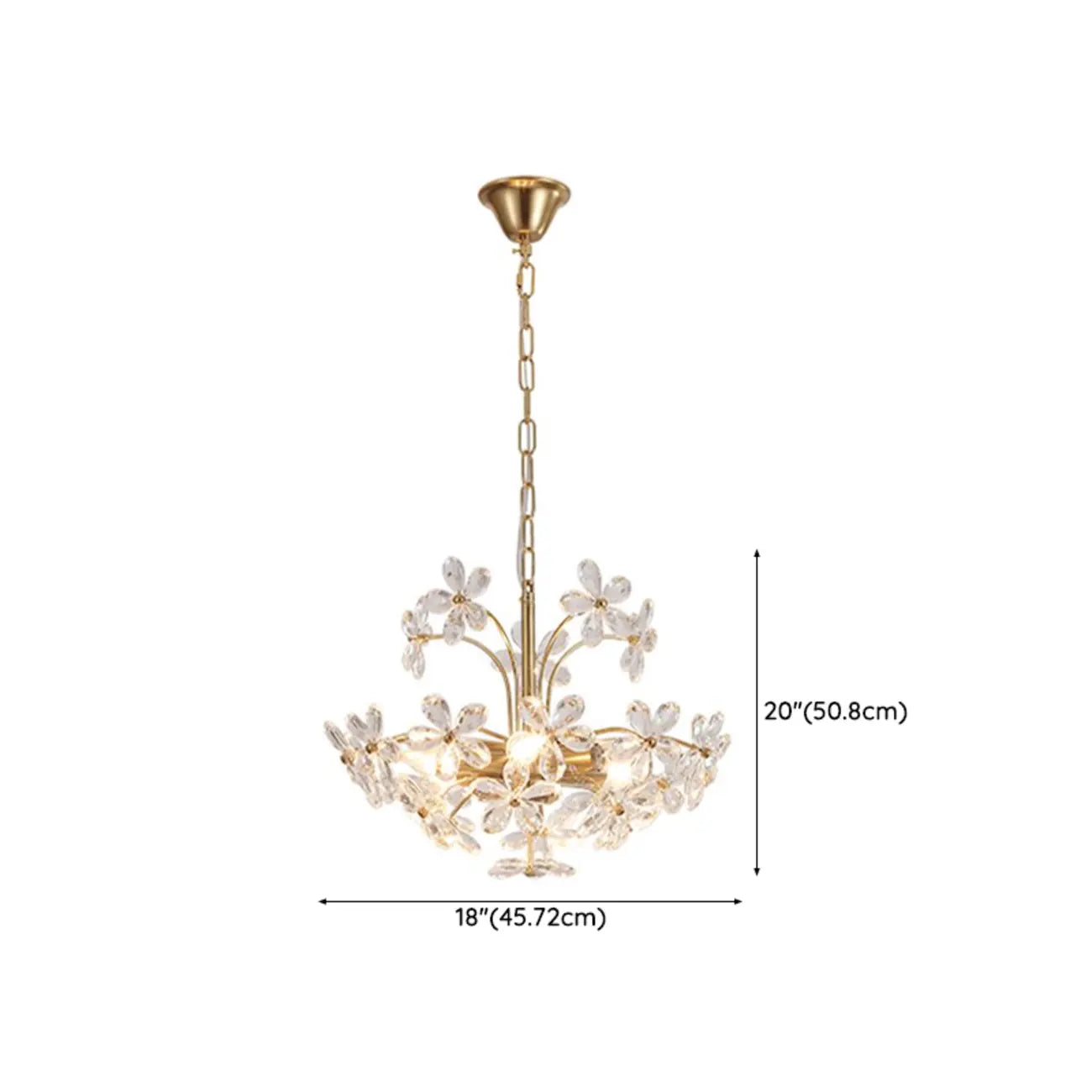 Lustre élégant à motif floral en cristal doré réglable