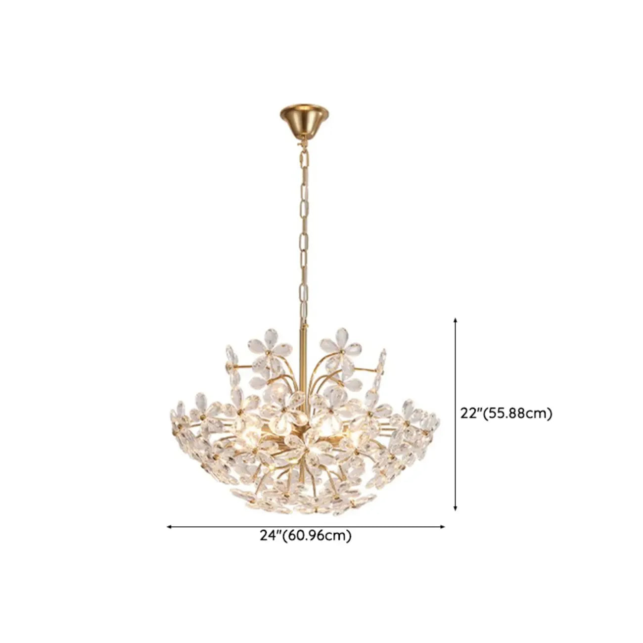 Lustre élégant à motif floral en cristal doré réglable