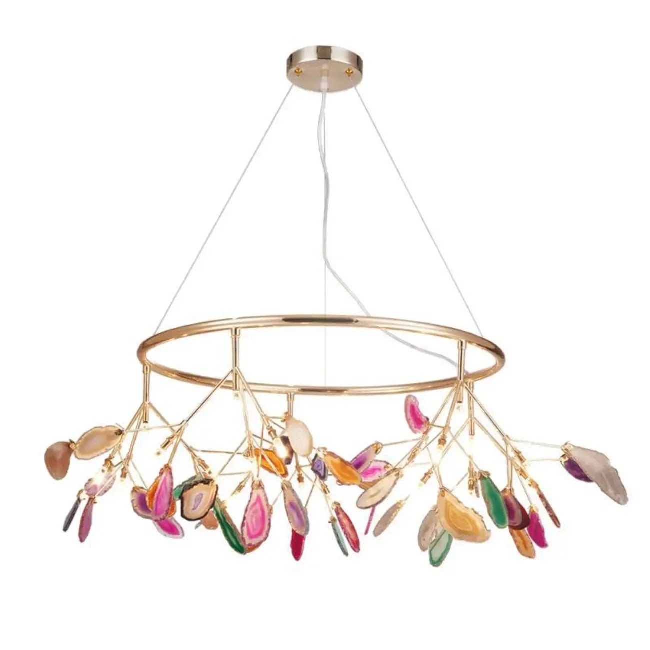 Bague circulaire en agate colorée, branches de lustre