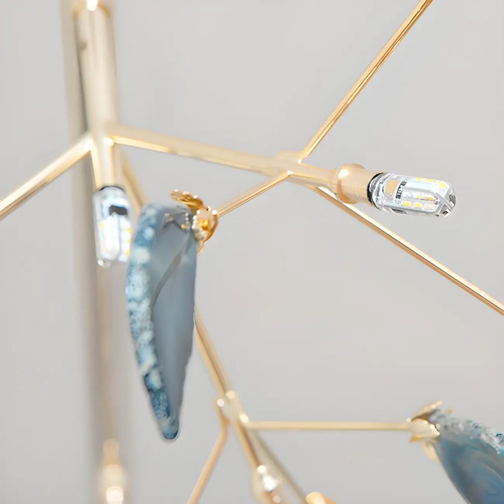 Bague circulaire en agate colorée, branches de lustre