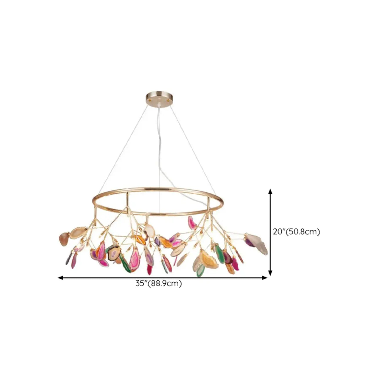 Bague circulaire en agate colorée, branches de lustre