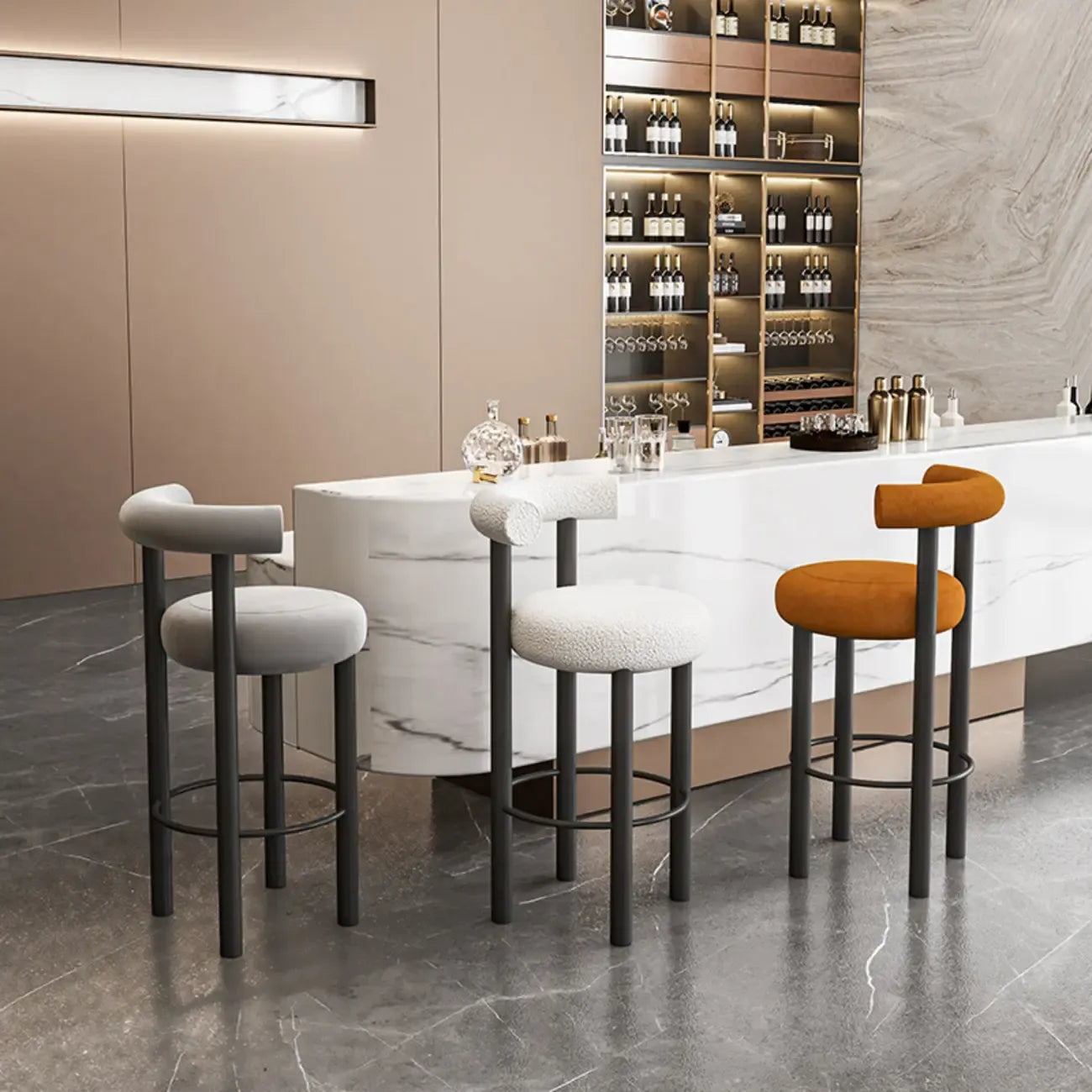 Tabouret de bar rond moderne noir rembourré