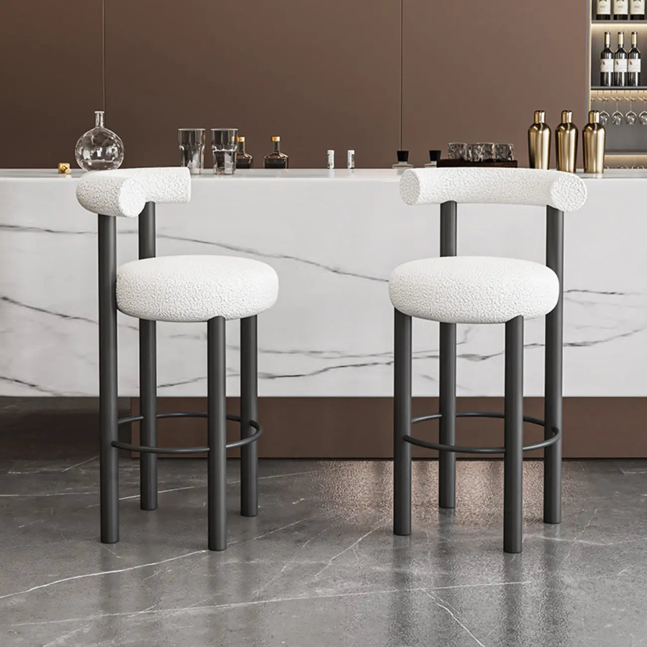 Tabouret de bar rond moderne noir rembourré