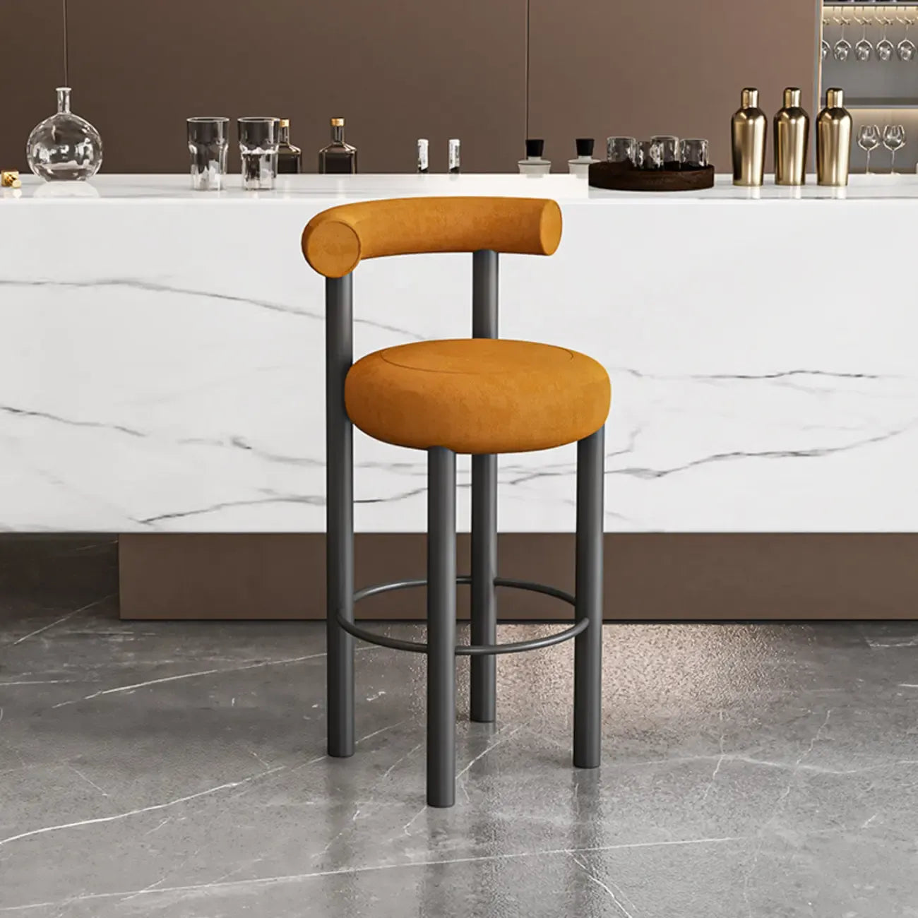 Tabouret de bar rond moderne noir rembourré