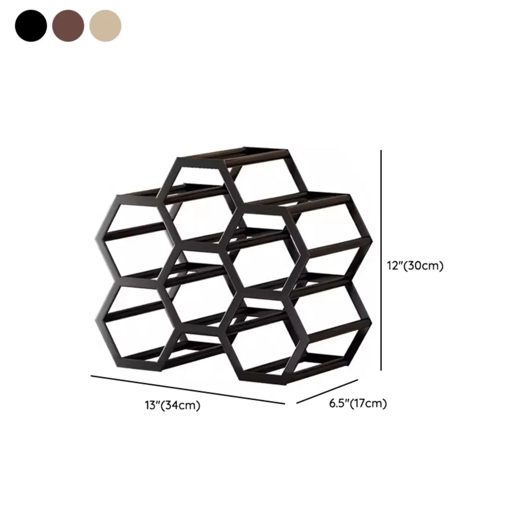 Porte-bouteilles hexagonal en métal autoportant, à poser sur une table.