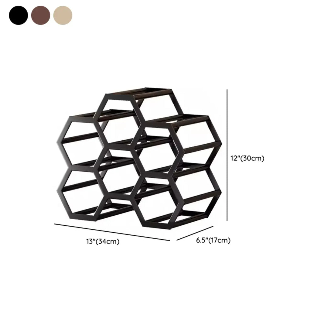 Porte-bouteilles hexagonal en métal autoportant, à poser sur une table.