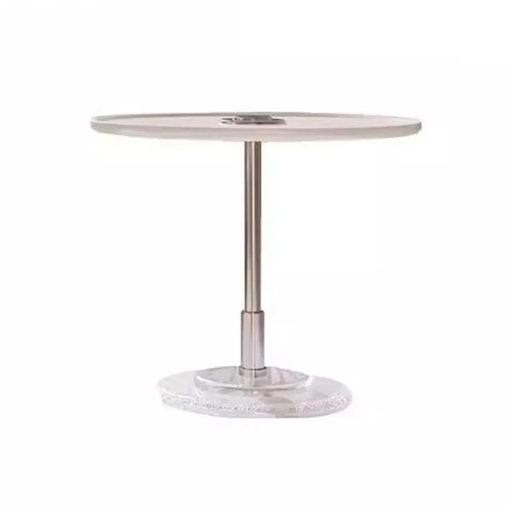 Table basse ronde et élégante en bois marron avec tiroir