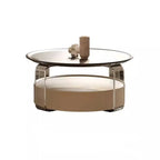 Table basse ronde et élégante en bois marron avec tiroir