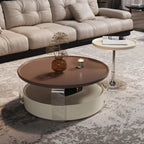 Table basse ronde et élégante en bois marron avec tiroir