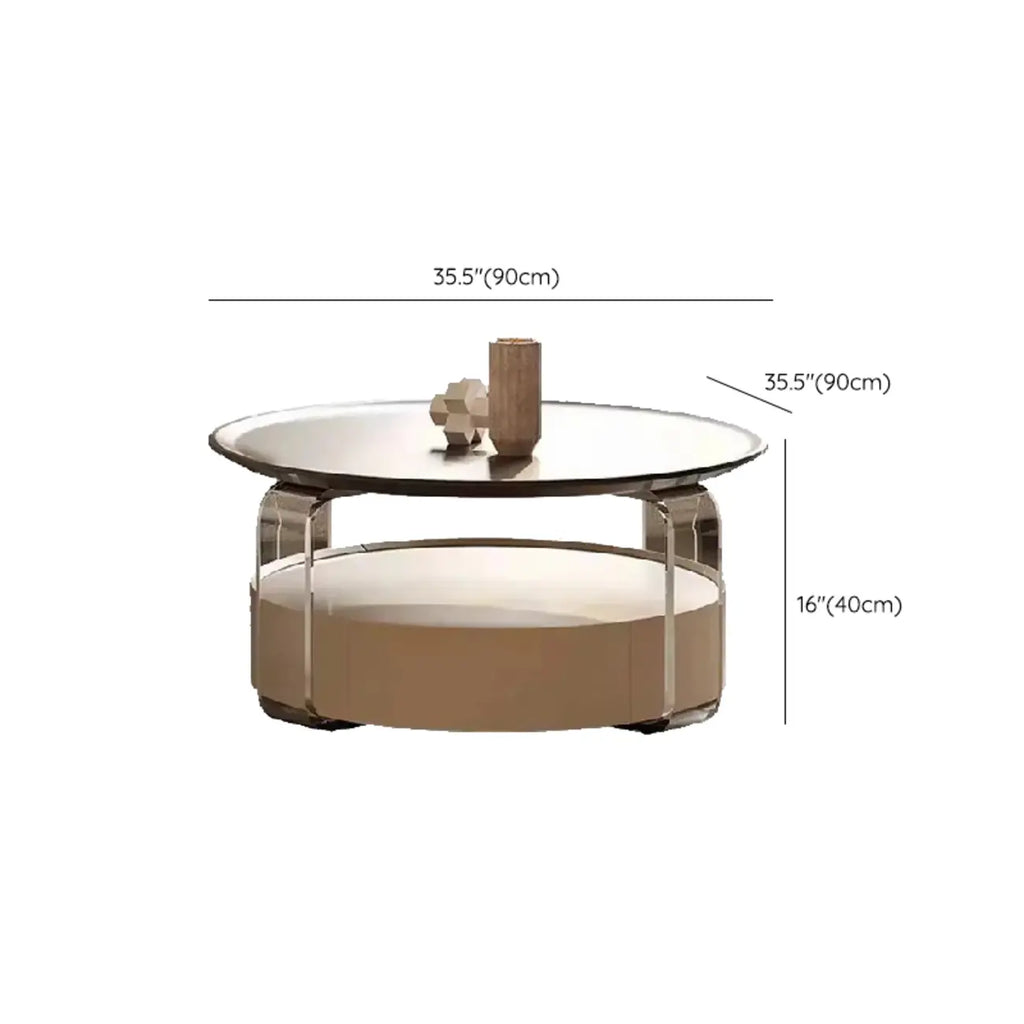 Table basse ronde et élégante en bois marron avec tiroir