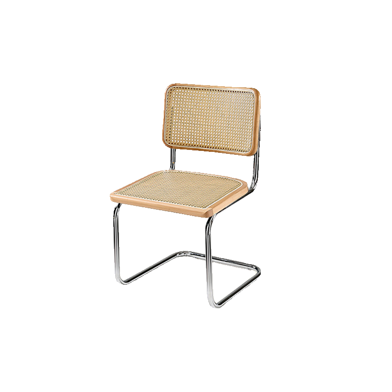 Chaise de salle à manger moderne marron à dossier tissé, en similicuir marron, à dossier cantilever.