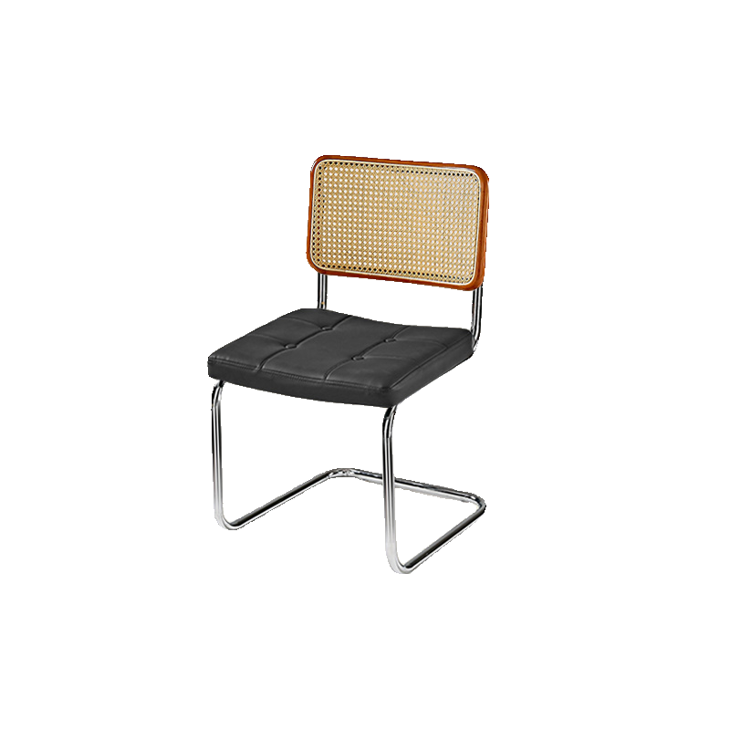 Chaise de salle à manger moderne marron à dossier tissé, en similicuir marron, à dossier cantilever.