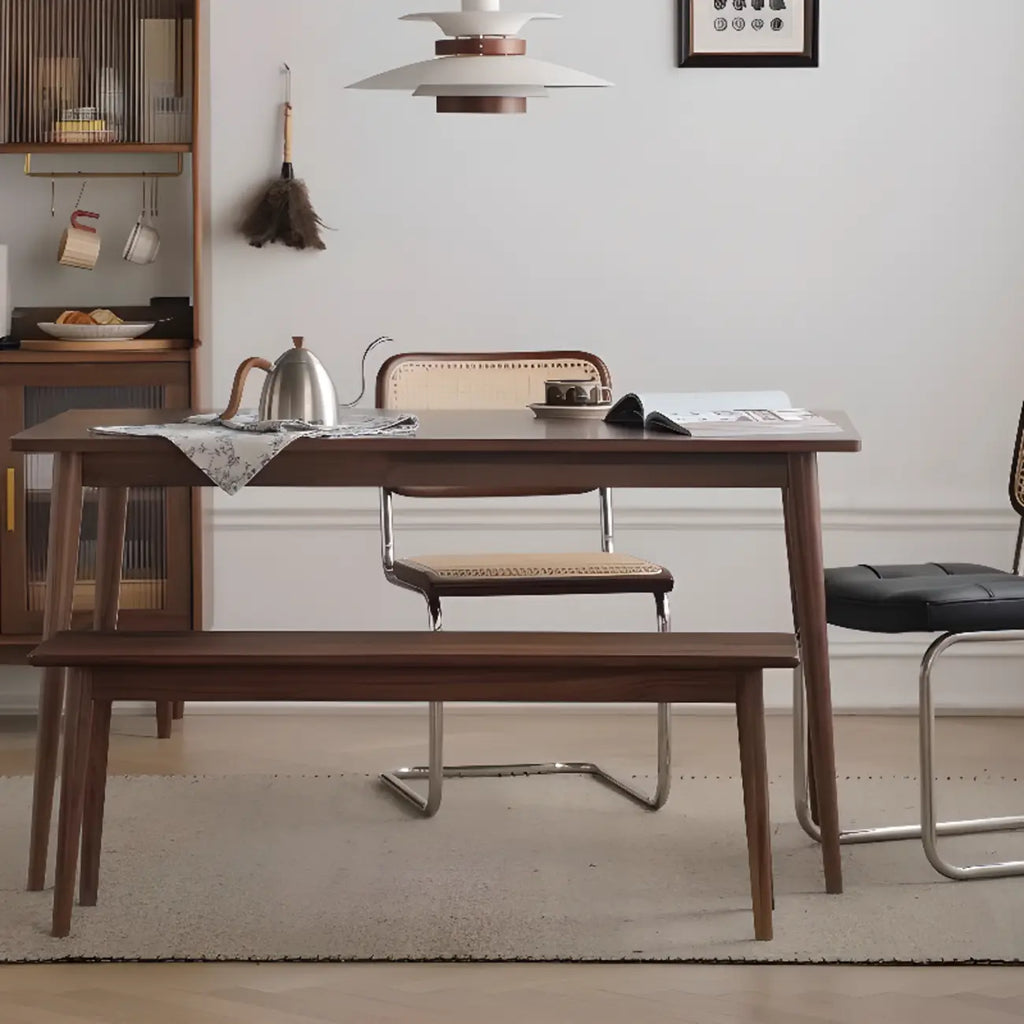 Chaise de salle à manger moderne marron à dossier tissé, en similicuir marron, à dossier cantilever.