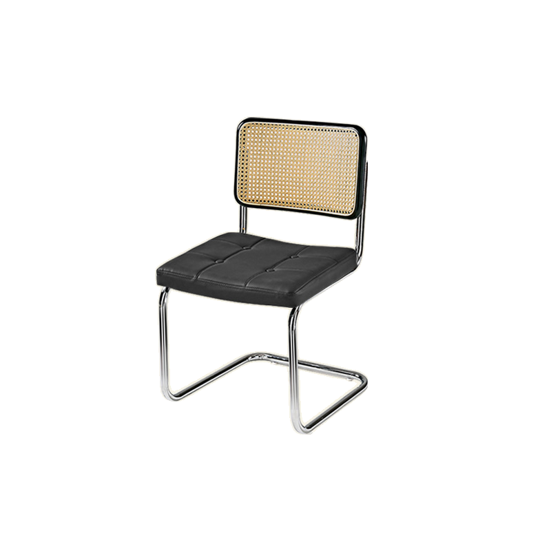 Chaise de salle à manger moderne marron à dossier tissé, en similicuir marron, à dossier cantilever.
