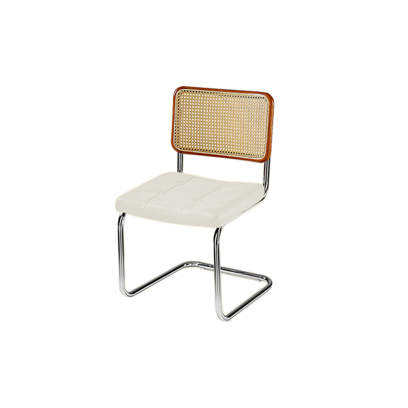 Chaise de salle à manger moderne marron à dossier tissé, en similicuir marron, à dossier cantilever.