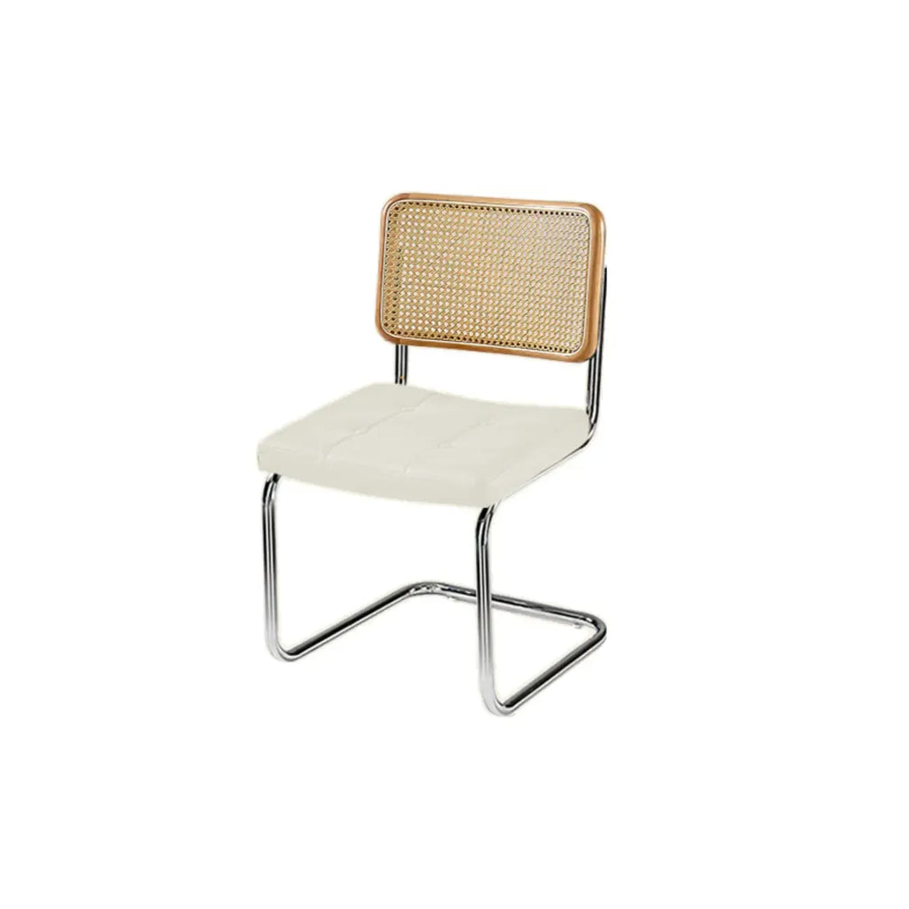 Chaise de salle à manger moderne marron à dossier tissé, en similicuir marron, à dossier cantilever.