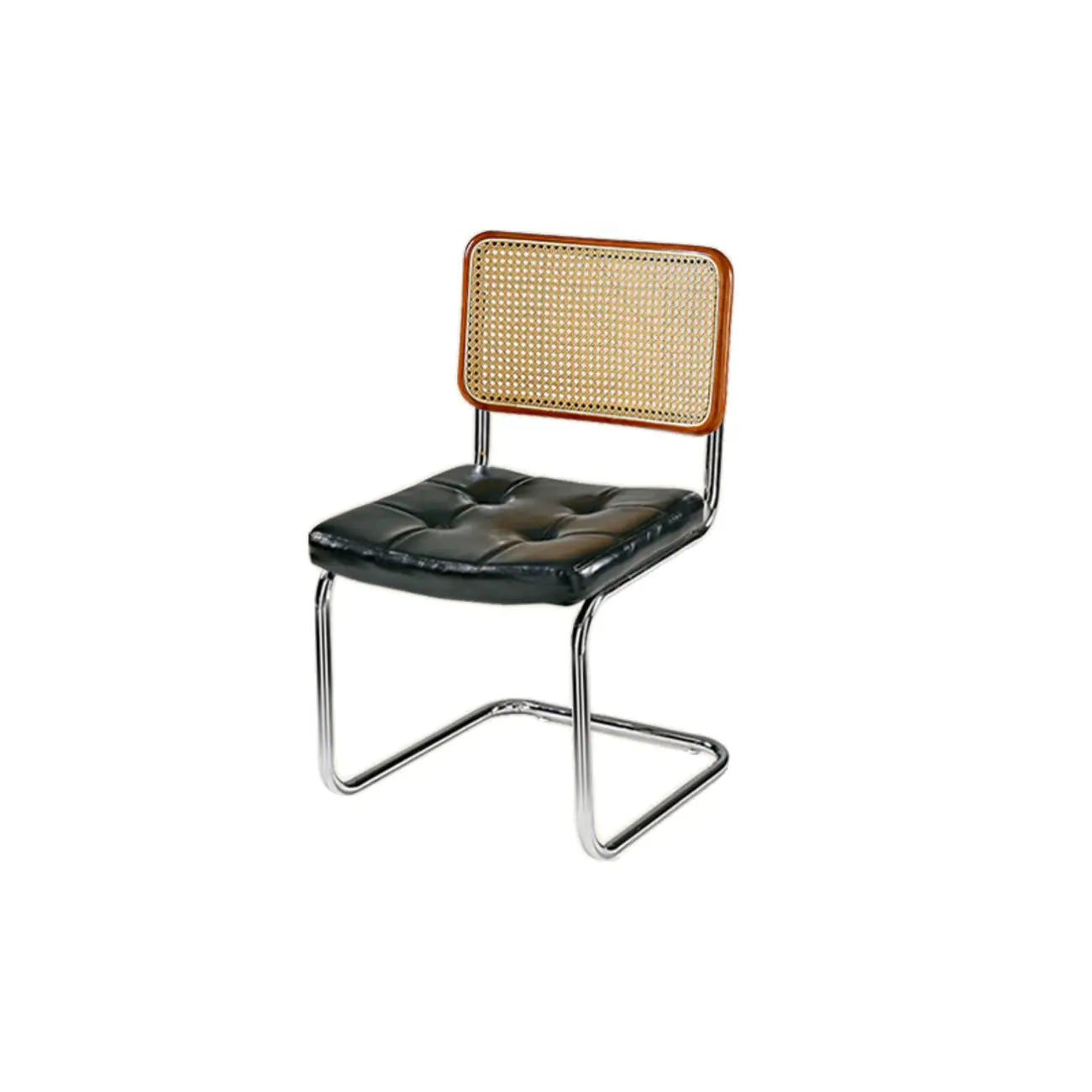 Chaise de salle à manger moderne marron à dossier tissé, en similicuir marron, à dossier cantilever.