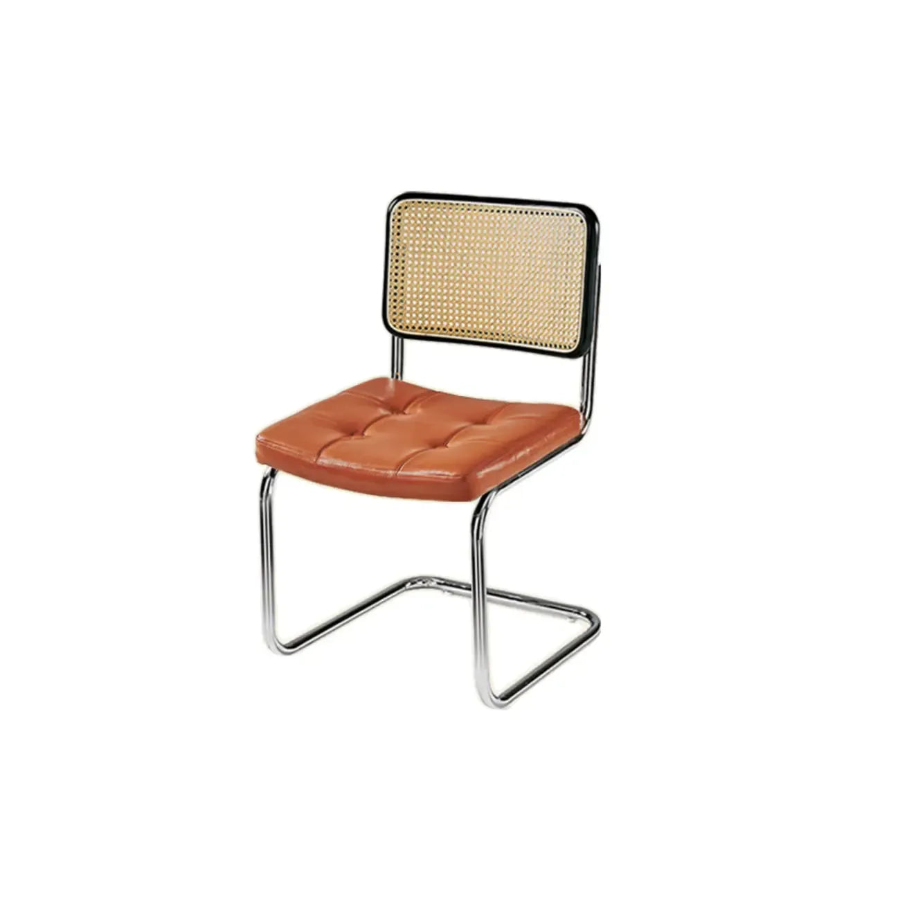 Chaise de salle à manger moderne marron à dossier tissé, en similicuir marron, à dossier cantilever.