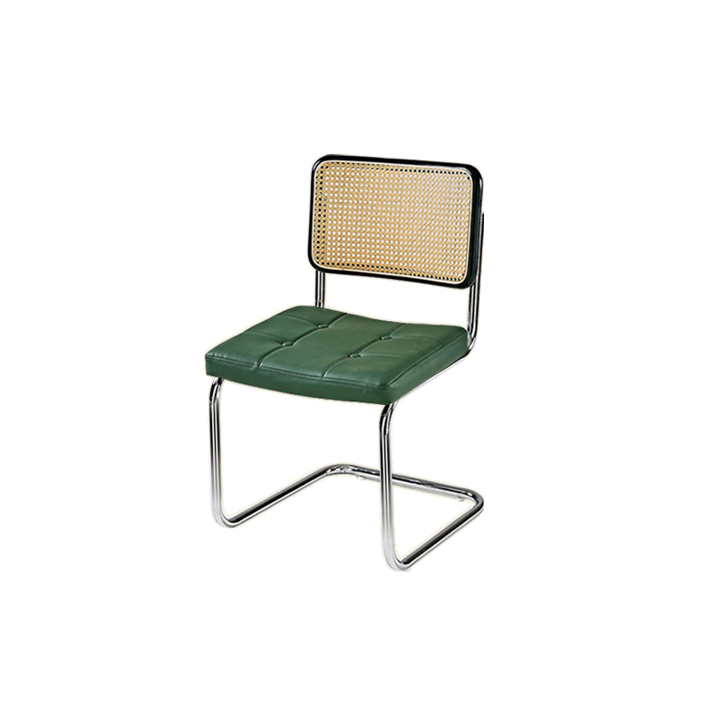 Chaise de salle à manger moderne marron à dossier tissé, en similicuir marron, à dossier cantilever.