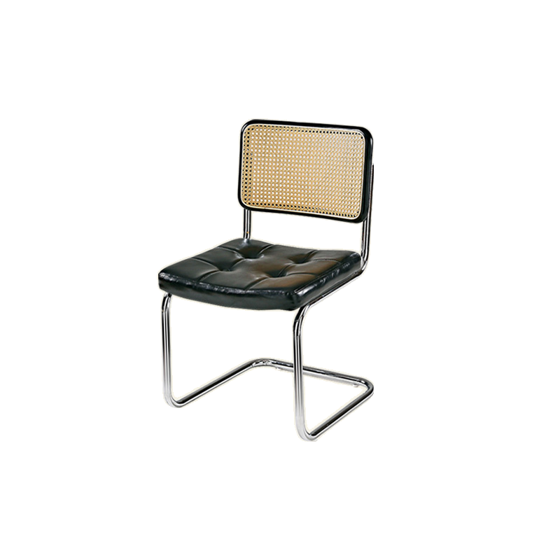 Chaise de salle à manger moderne marron à dossier tissé, en similicuir marron, à dossier cantilever.