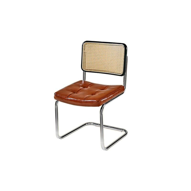 Chaise de salle à manger moderne marron à dossier tissé, en similicuir marron, à dossier cantilever.
